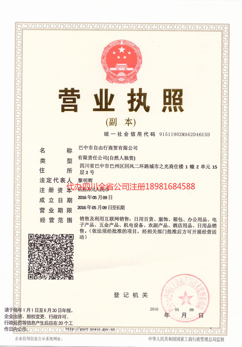 南充市南充市自由行商贸有限公司